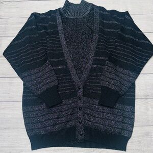 Tony Lambert Collection Vintage Wool Blend Black Silver Cardigan Shell Set Small